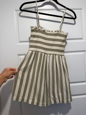 American Eagle Outfitters Olive and White Striped Romper
